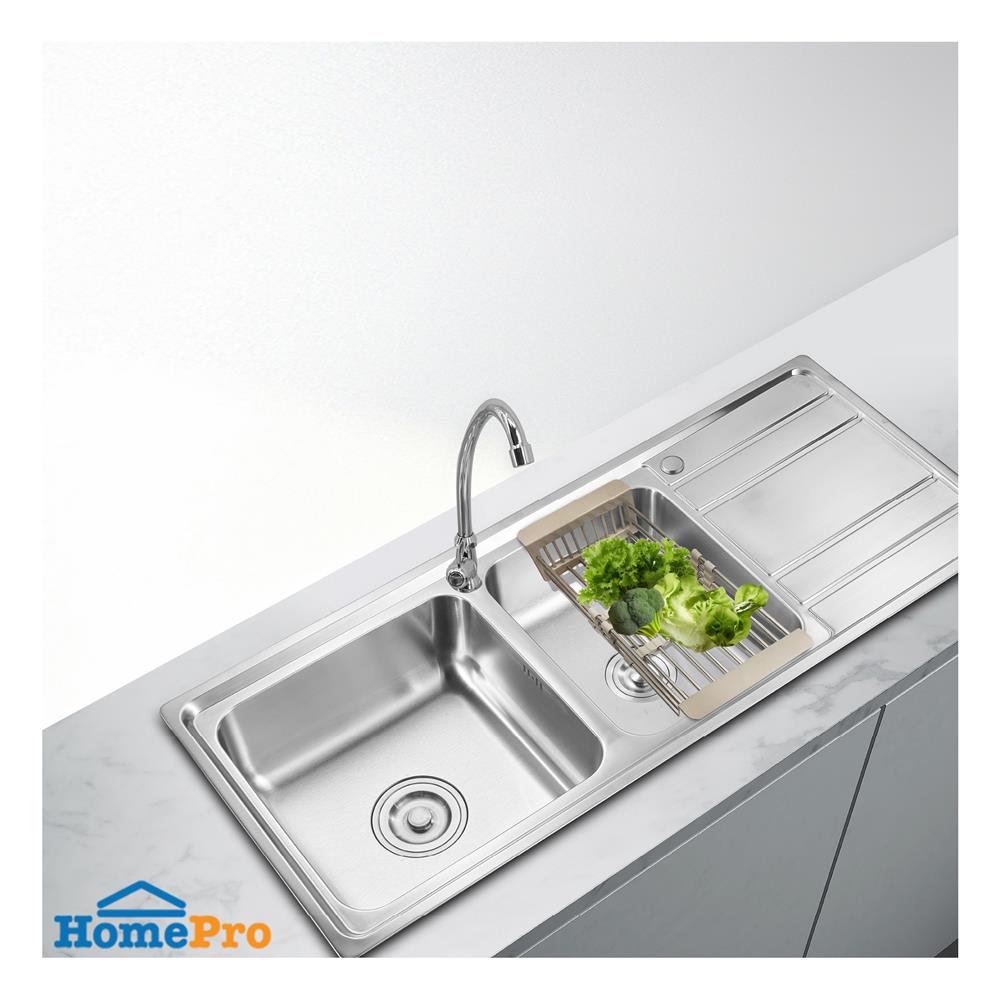 ซิงค์ฝัง 2 หลุม 1 ที่พัก LUCKY FLAME BIS-1258(SP) สีเงิน