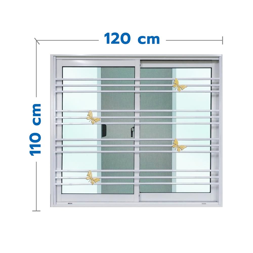 หน้าต่างบานเลื่อน อะลูมิเนียม มุ้ง เหล็กดัด MHOLARN ลายผีเสื้อทอง 120X110 ซม. หนา 8.5 ซม. สีขาว