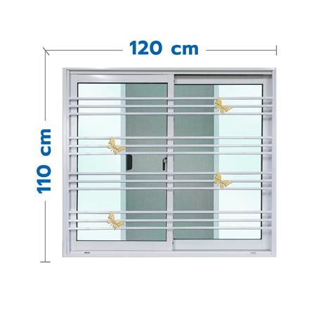 หน้าต่างบานเลื่อน อะลูมิเนียม มุ้ง เหล็กดัด MHOLARN ลายผีเสื้อทอง 120X110 ซม. หนา 8.5 ซม. สีขาว_0
