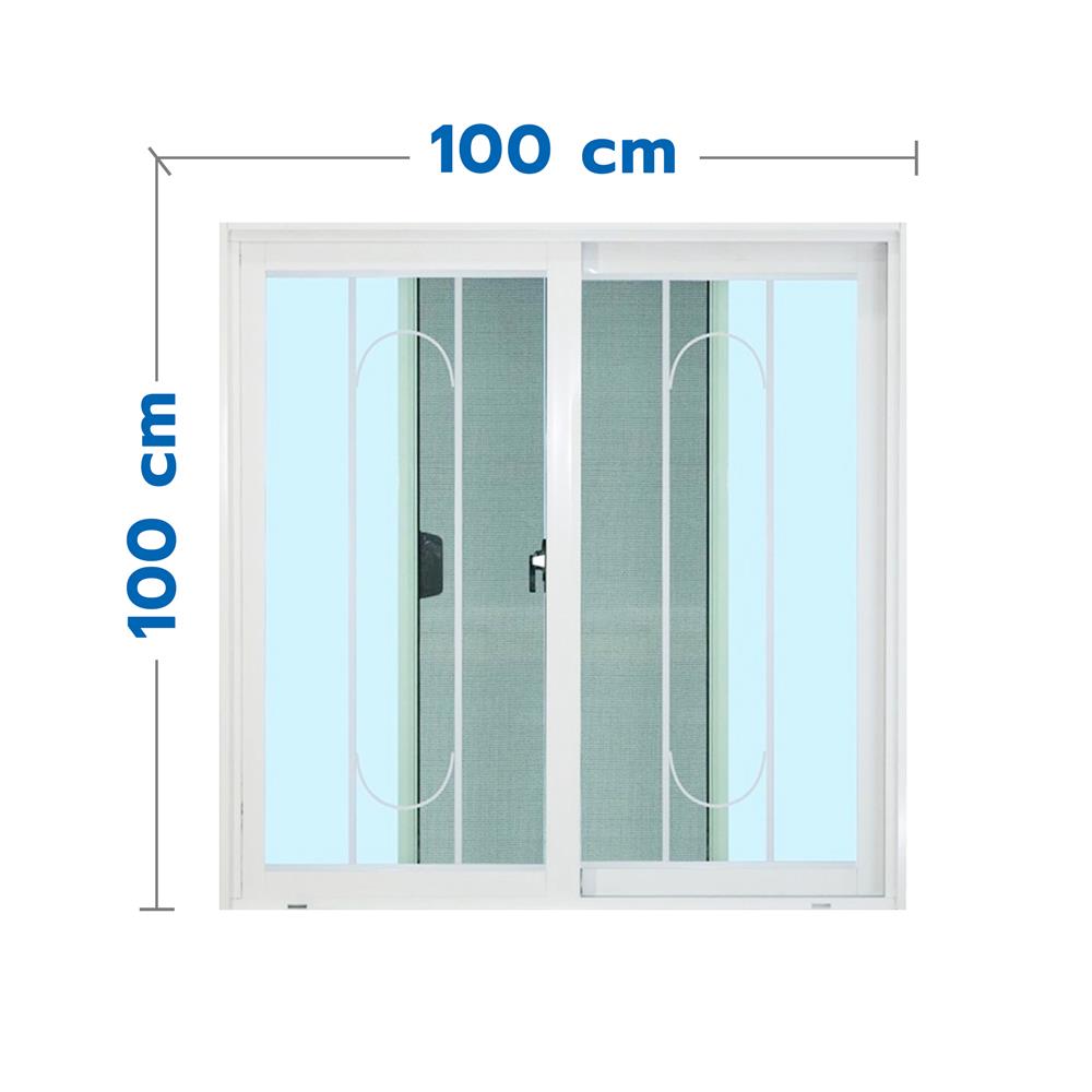 หน้าต่างบานเลื่อน อะลูมิเนียม มุ้ง เหล็กดัด MHOLARN ลายทองหยอด 100X100 ซม. หนา 8.5 ซม. สีขาว