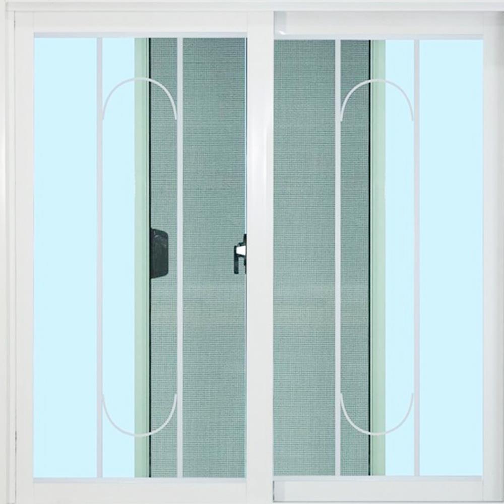 หน้าต่างบานเลื่อน อะลูมิเนียม มุ้ง เหล็กดัด MHOLARN ลายทองหยอด 100X100 ซม. หนา 8.5 ซม. สีขาว