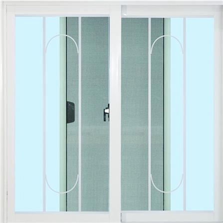 หน้าต่างบานเลื่อน อะลูมิเนียม มุ้ง เหล็กดัด MHOLARN ลายทองหยอด 100X100 ซม. หนา 8.5 ซม. สีขาว_1