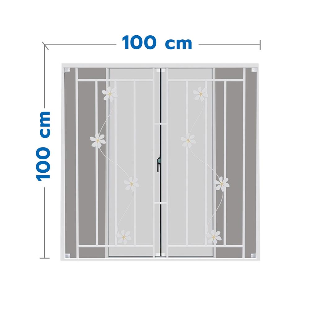 หน้าต่างบานเลื่อน อะลูมิเนียม มุ้ง เหล็กดัด MHOLARN ลายดอกไม้ 100X100 ซม. หนา 8.5 ซม. สีขาว