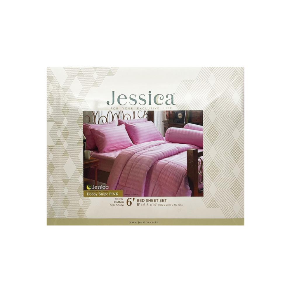 ชุดผ้าปูที่นอน 6 ฟุต 5 ชิ้น JESSICA COTTON STRIPE 20074-PINK
