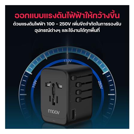 ปลั๊กแปลง 4 IN 1 UNIVERSAL 1 USB 4 TYPE C MOOV TA06 สีดำ_9