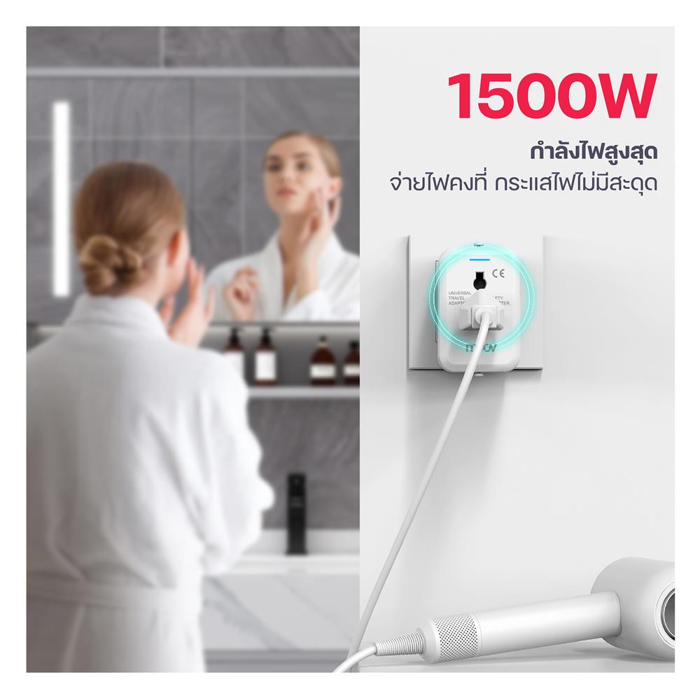 ปลั๊กแปลง 4 IN 1 UNIVERSAL 1 USB 1 TYPE C MOOV TA01 สีขาว