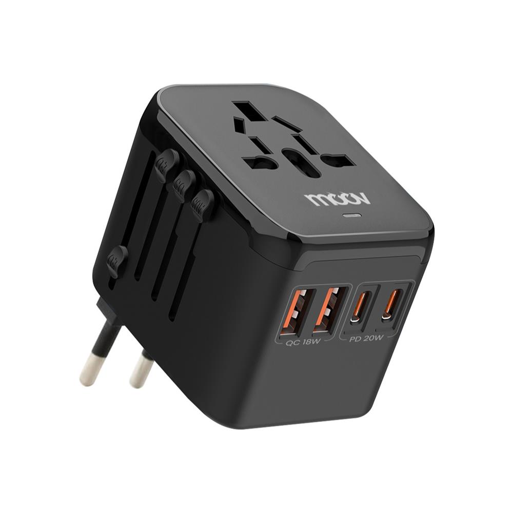 ปลั๊กแปลง 4 IN 1 UNIVERSAL 2 USB 2 TYPE C MOOV TA02 สีดำ