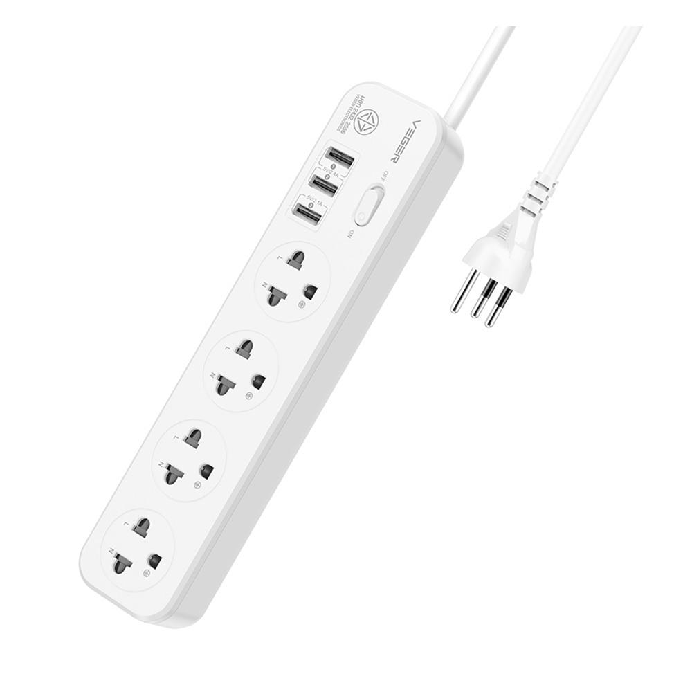 รางปลั๊กไฟ 4 ช่อง 1 สวิตช์ 3 USB VEGER VPST-3U3-12 วัตต์ 3 ม. สีขาว