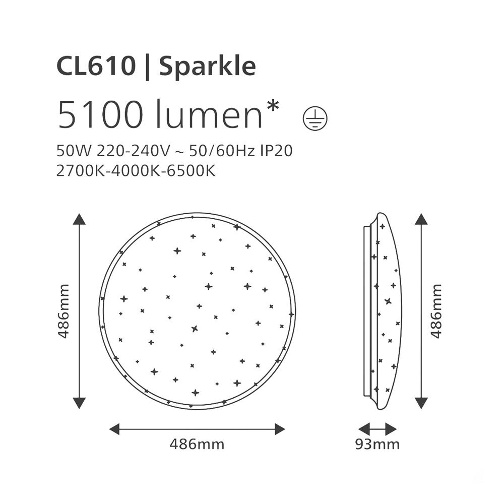 ไฟเพดาน LED PHILIPS CL610 SPARKLE 19 นิ้ว 50 วัตต์ DAYLIGHT/COOL WHITE/WARM WHITE สีขาว