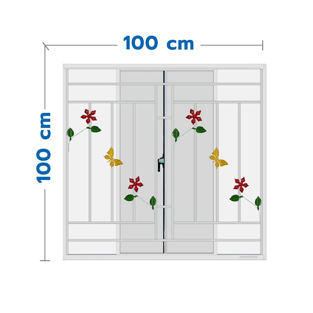 หน้าต่างบานเลื่อน อะลูมิเนียม มุ้ง เหล็กดัด MHOLARN ลายดอกไม้ผีเสื้อ 100X100 ซม. หนา 8.5 ซม. สีขาว