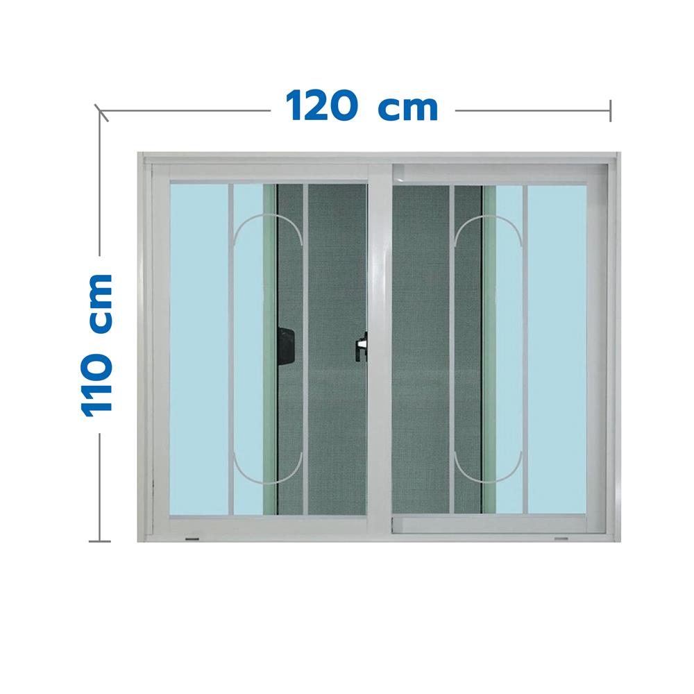 หน้าต่างบานเลื่อน อะลูมิเนียม มุ้ง เหล็กดัด MHOLARN ลายทองหยอด 120X110 ซม. หนา 8.5 ซม. สีขาว