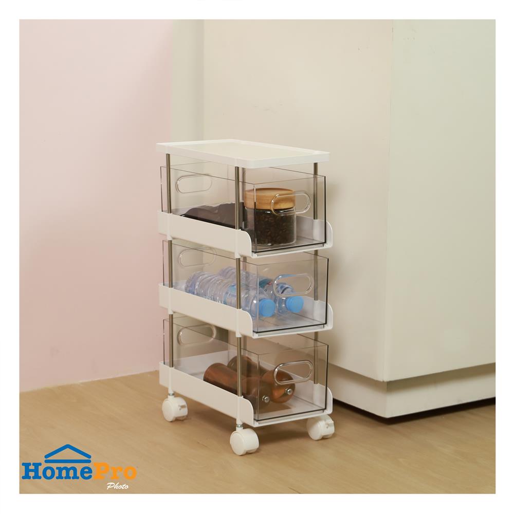 ชั้นวางใส 3 ชั้น มีล้อ KECH LUCID 32.8x17.5x49 ซม.