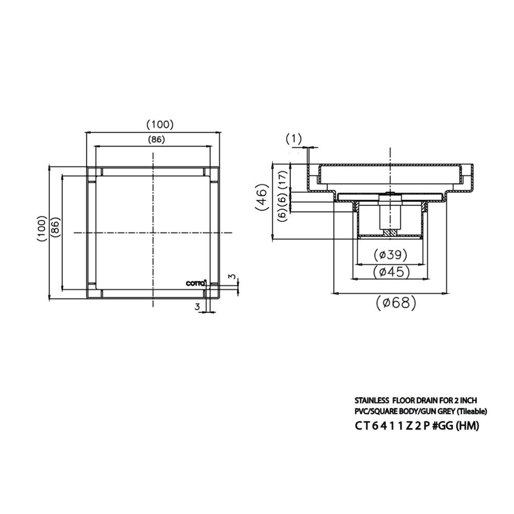 ตะแกรงกันกลิ่น COTTO CT6411Z2P(GG)(HM) สีดำ/เทา
