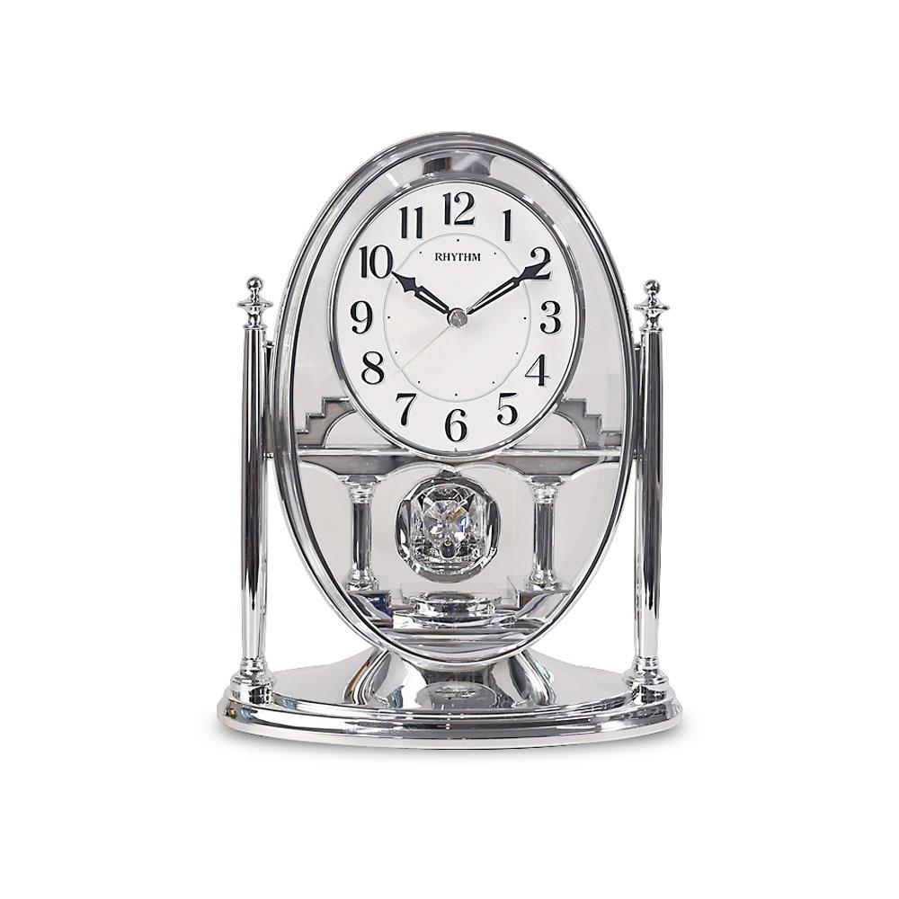 นาฬิกาตั้งโต๊ะ RHYTHM CRP609WR19 7.5X9.5 นิ้ว สีเงิน