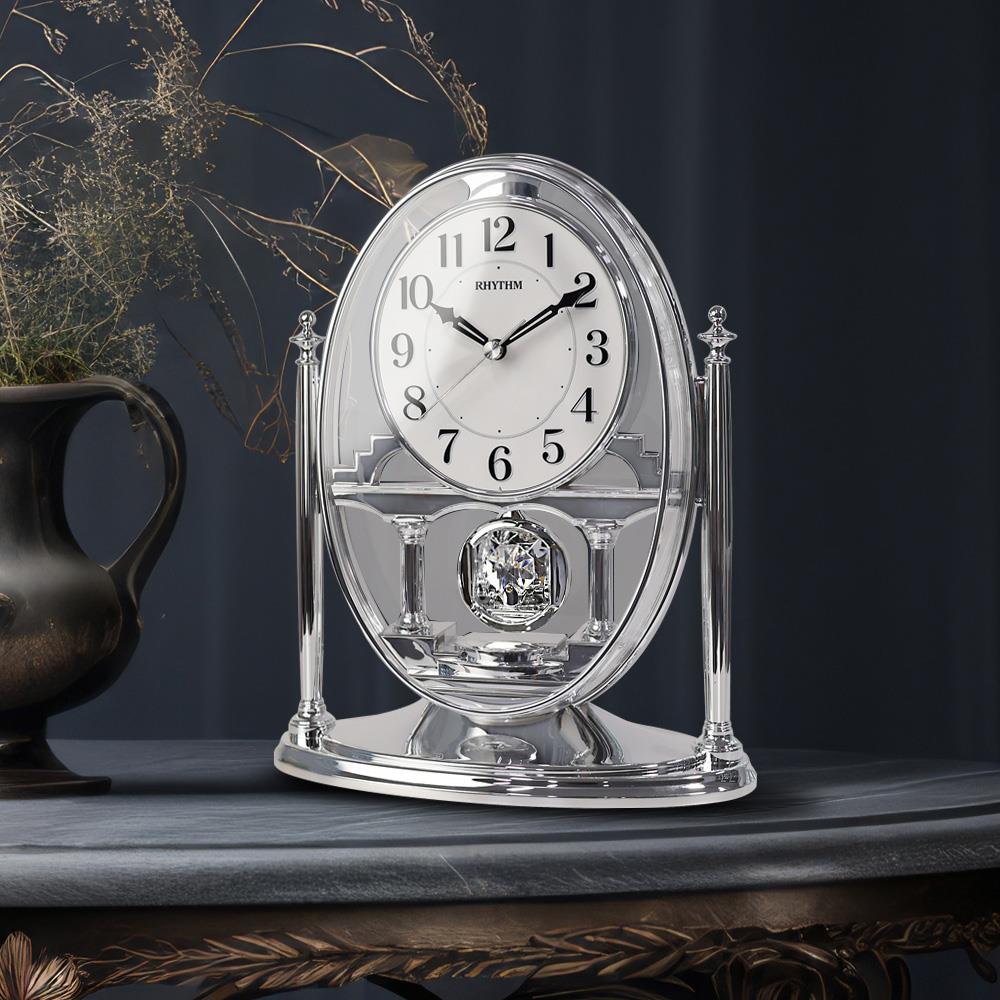 นาฬิกาตั้งโต๊ะ RHYTHM CRP609WR19 7.5X9.5 นิ้ว สีเงิน
