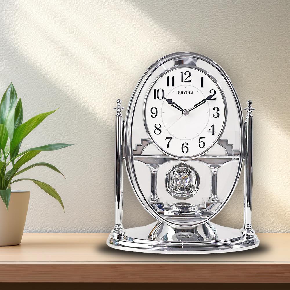 นาฬิกาตั้งโต๊ะ RHYTHM CRP609WR19 7.5X9.5 นิ้ว สีเงิน