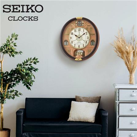 นาฬิกาแขวน SEIKO CLOCKS MELODY QXM601B 17.5X16 นิ้ว สีน้ำตาล_5