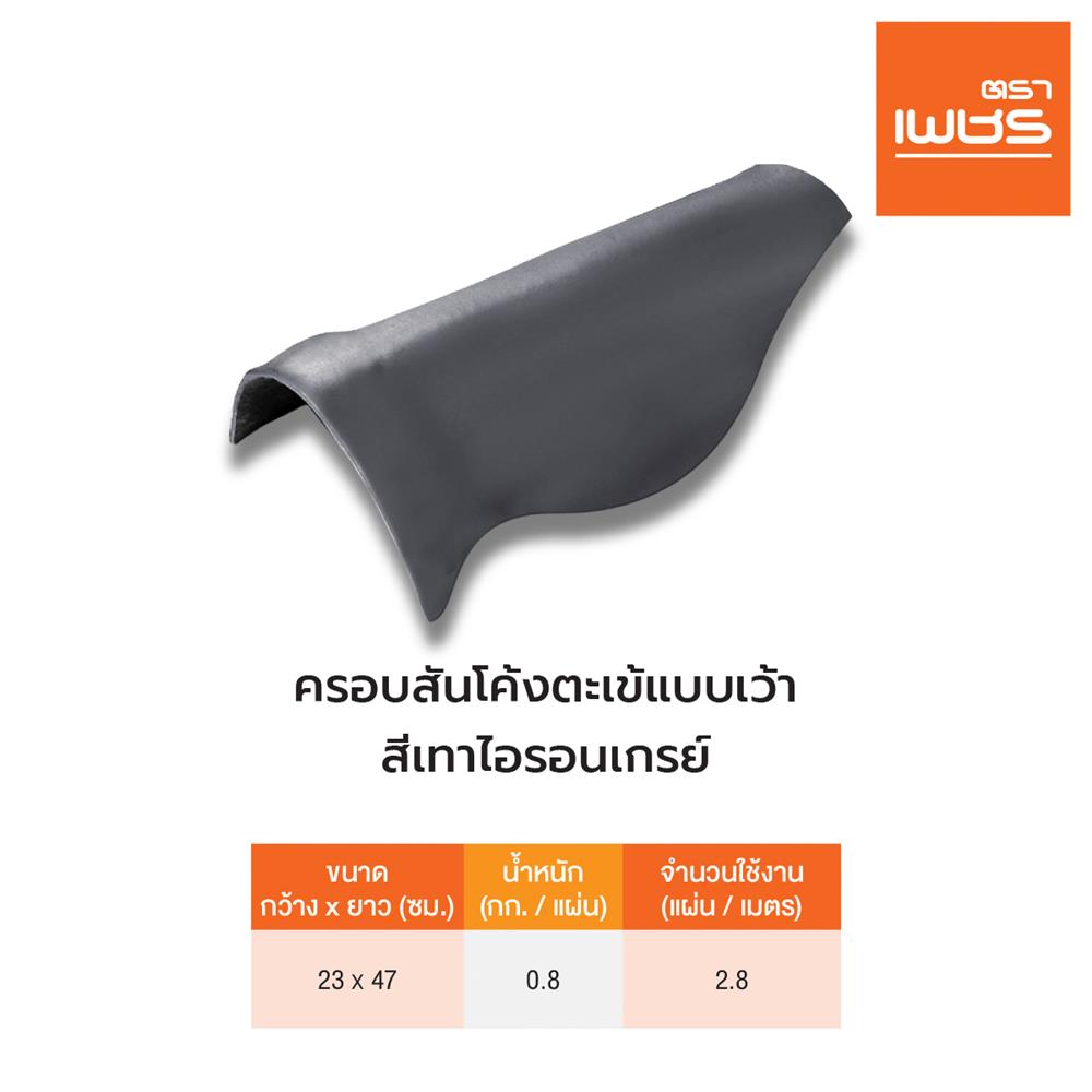 ครอบสันโค้งตะเข้ แบบเว้า ลอนคู่ ตราเพชร 23x47 ซม. สีไอรอนเกรย์
