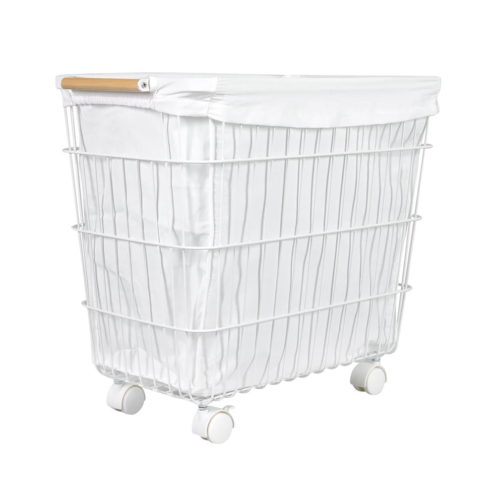 ตะกร้าผ้าเหลี่ยมมีล้อ PLIM KATE สีขาว