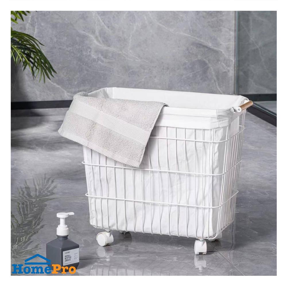 ตะกร้าผ้าเหลี่ยมมีล้อ PLIM KATE สีขาว