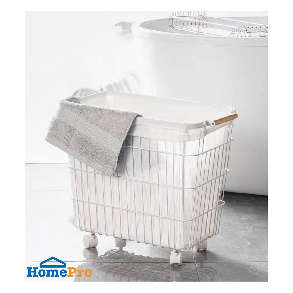 ตะกร้าผ้าเหลี่ยมมีล้อ PLIM KATE สีขาว