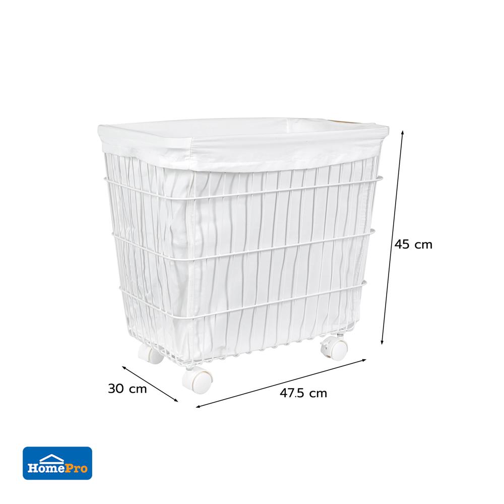 ตะกร้าผ้าเหลี่ยมมีล้อ PLIM KATE สีขาว