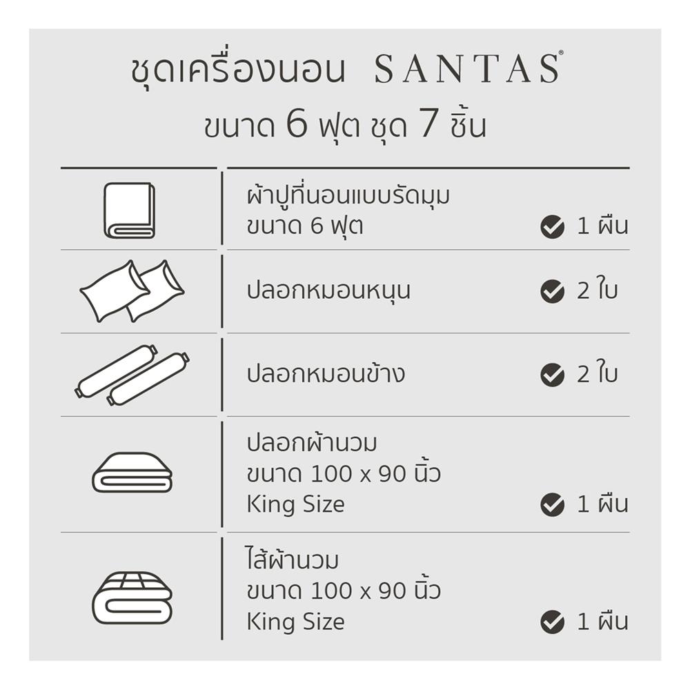 ชุดผ้าปูที่นอน 6 ฟุต 7 ชิ้น SANTAS COTTON USA REVEL
