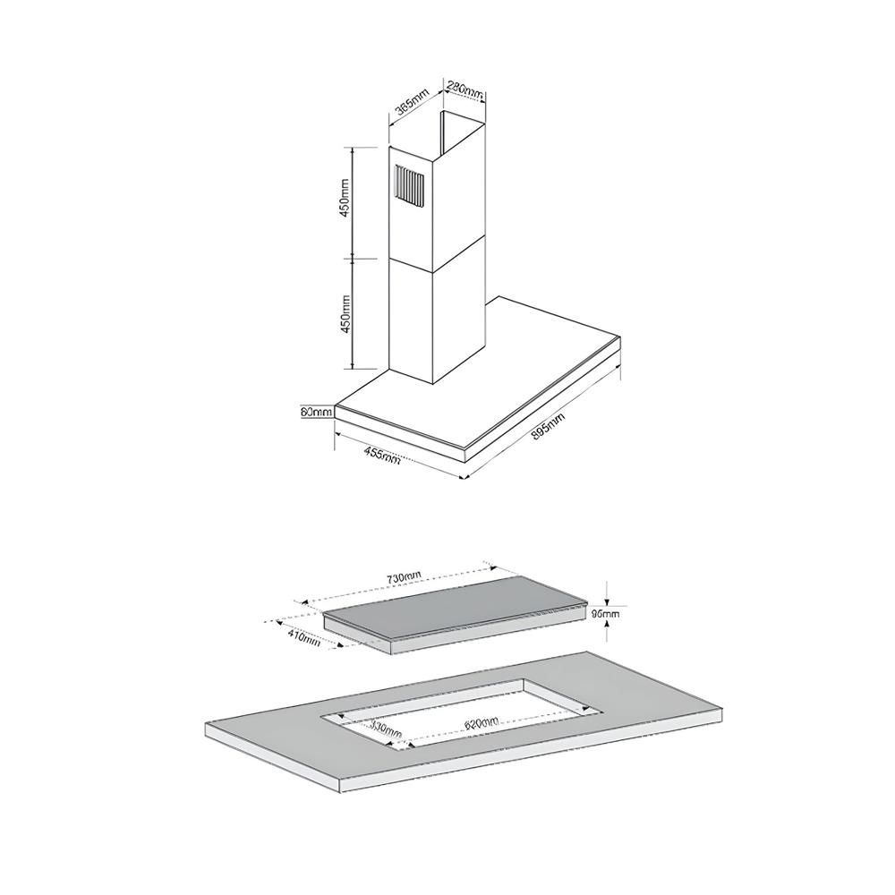 เตาฝัง+เครื่องดูดควัน TECNOPLUS SET HB MINI2R+HD90MC/B