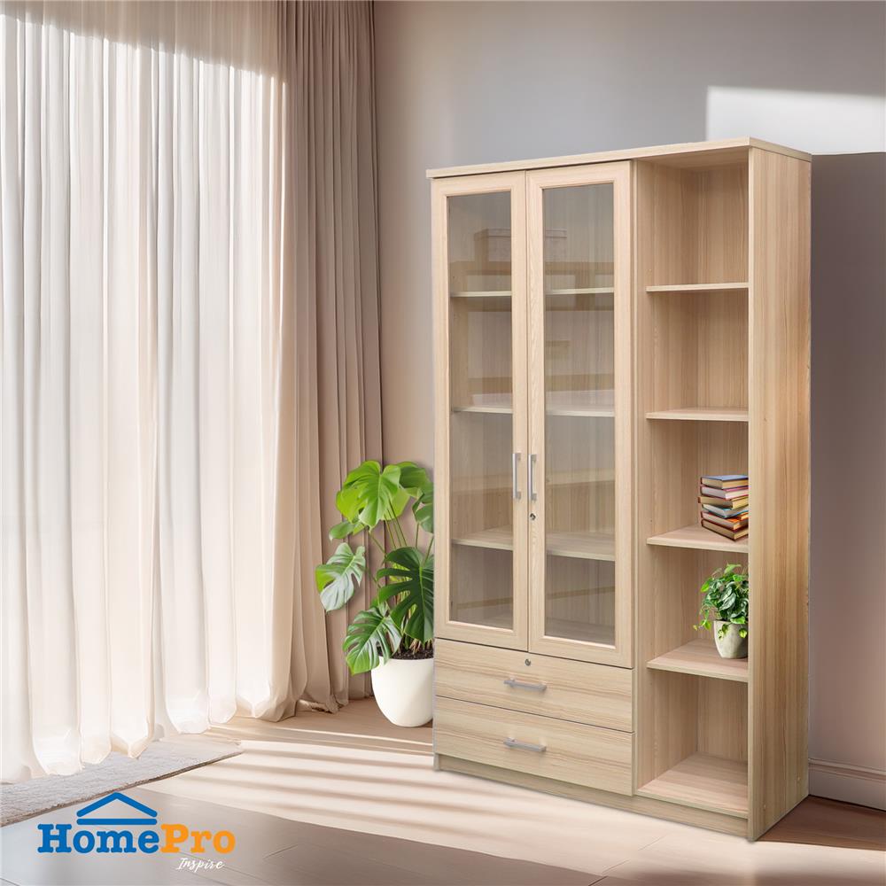 ตู้โชว์ 2 บานเปิด พร้อมลิ้นชัก FURDINI MOTIF 118 ซม. สี PINEOAK