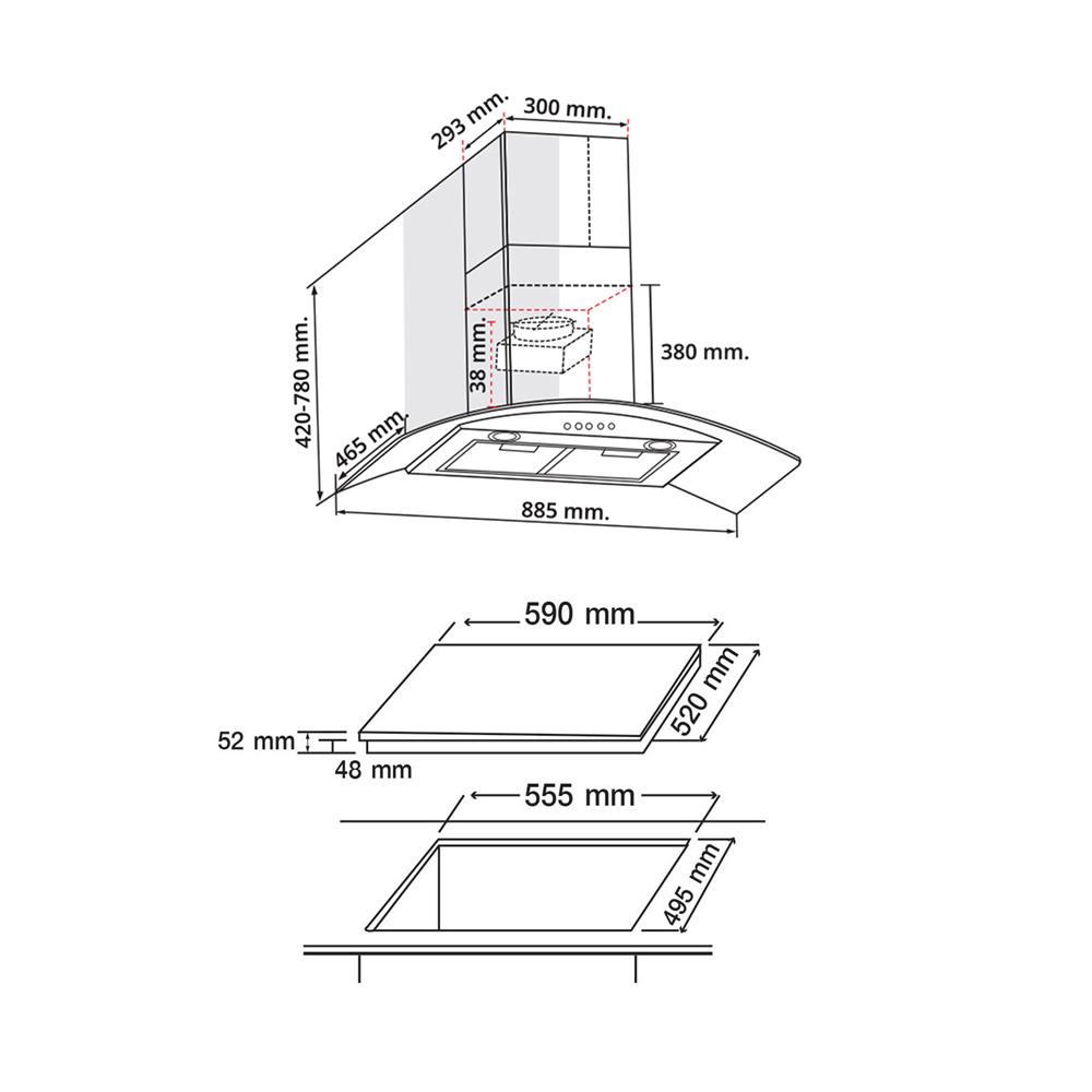 เตาฝัง+เครื่องดูดควัน AXIA C-TOUCH 60 4Z + HERO KNIGHT 90