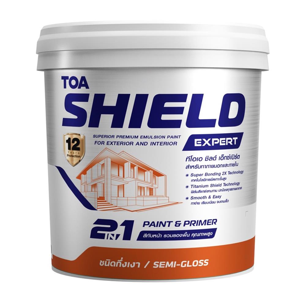 สีน้ำทาภายนอก ชนิดกึ่งเงา TOA SHIELD EXPERT SUPERIOR PREMIUM 2 IN 1 BASE D สีขาว 9 ลิตร