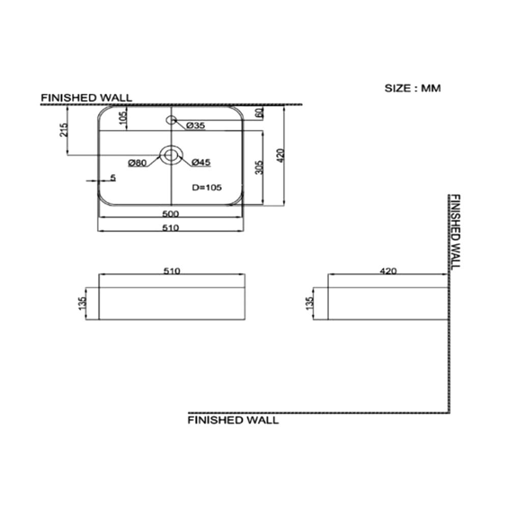 อ่างล้างหน้าวางบนเคาน์เตอร์ COTTO C00125MWH สีขาวด้าน