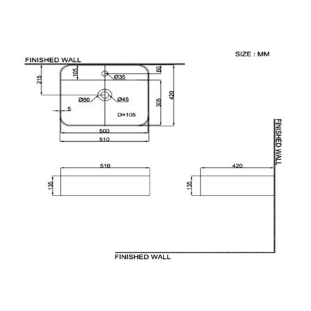 อ่างล้างหน้าวางบนเคาน์เตอร์ COTTO C00125MWH สีขาวด้าน_3