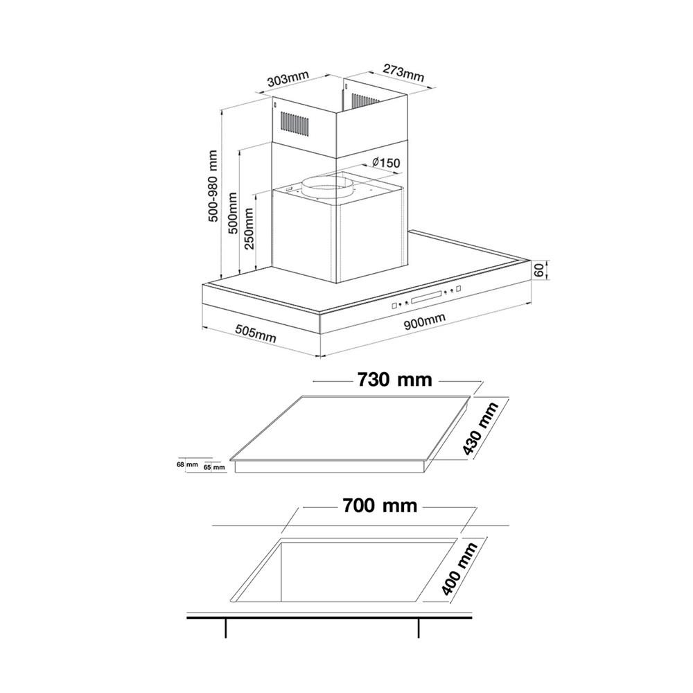 เตาฝัง+เครื่องดูดควัน AXIA IC-TOUCH 73+SENSATION WM 90