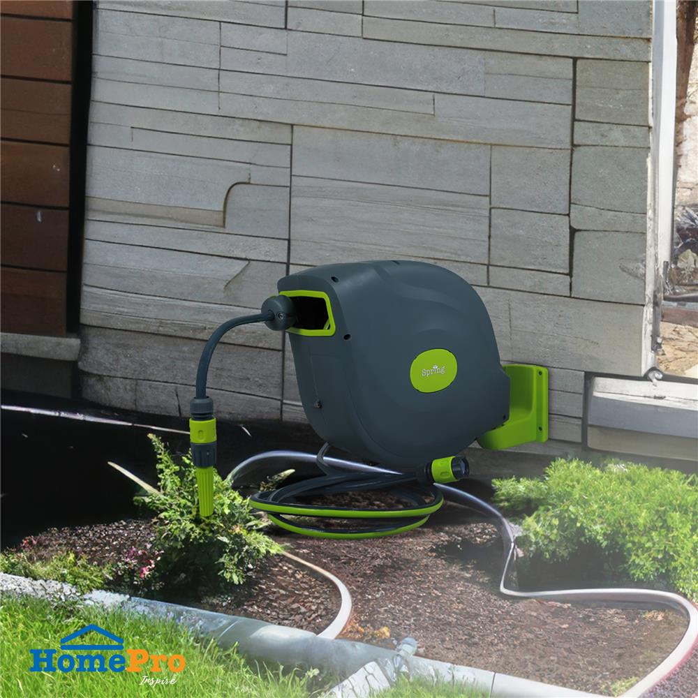 สายยางโรลอัตโนมัติ SPRING 1/2 นิ้ว X 20 ม. สีเขียว-เทา