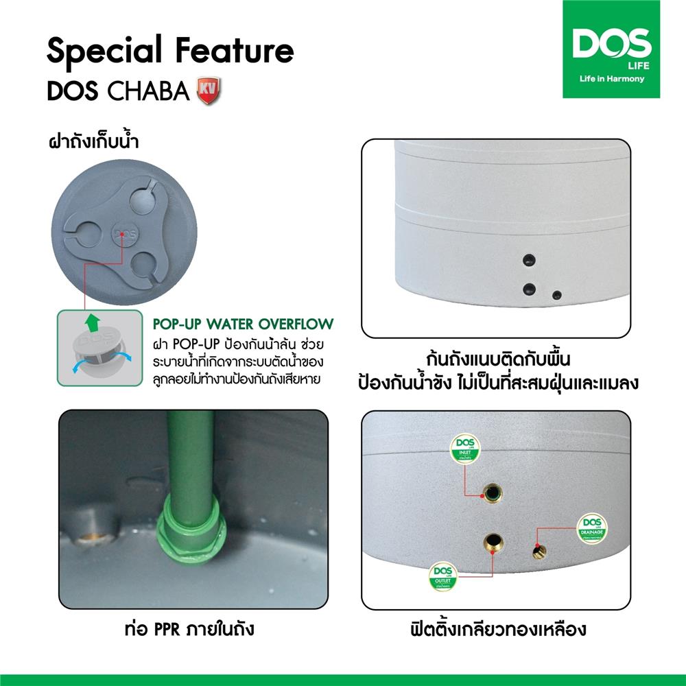 ถังเก็บน้ำ DOS CHABA KV 2000 ลิตร สี COMO GRAY