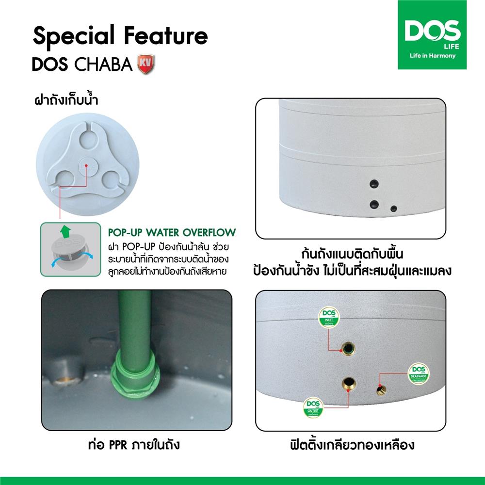 ถังเก็บน้ำ DOS CHABA KV 700 ลิตร สี COMO GRAY