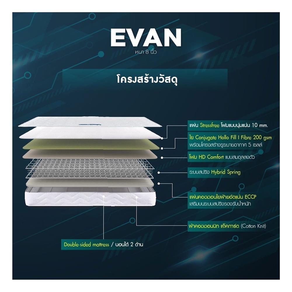ที่นอน 5 ฟุต LOTUS EVAN พร้อมหมอนหนุน 2 ชิ้น