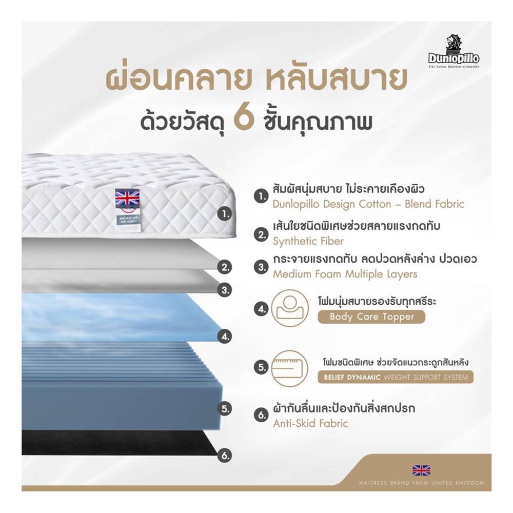 ที่นอน 5 ฟุต DUNLOPILLO DOVER (พร้อมหมอนหนุน 2 ชิ้น)