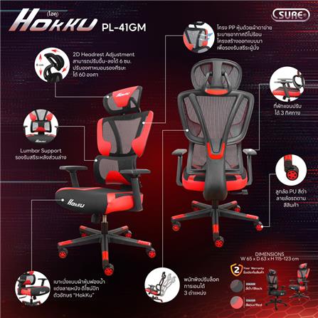 เก้าอี้สุขภาพ SURE HOKKU PL-41GM สีดำ/แดง_7