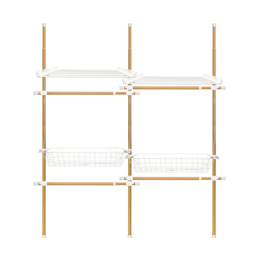 ราวแขวนผ้า 4 ราวแขวน 2 ชั้นวาง 2 ตะกร้า TUGU R73M ลายไม้_1
