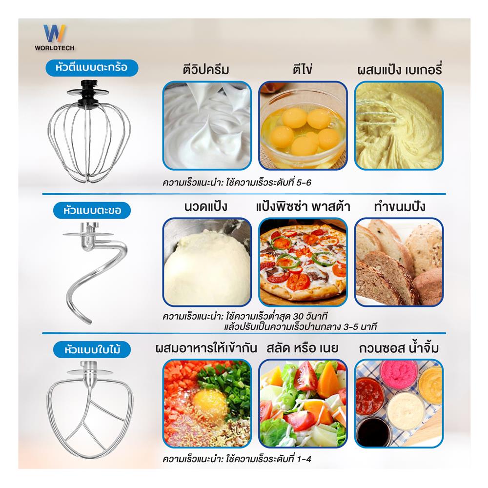 เครื่องผสมอาหาร WORLDTECH WT-SM50 5 ลิตร สีขาว