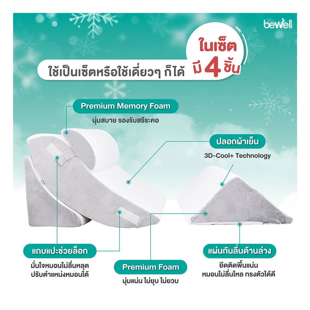หมอนสุขภาพ เมมโมรี่โฟม BEWELL ADJUSTABLE WEDGE PILLOW 60x69x20 ซม. สีขาว