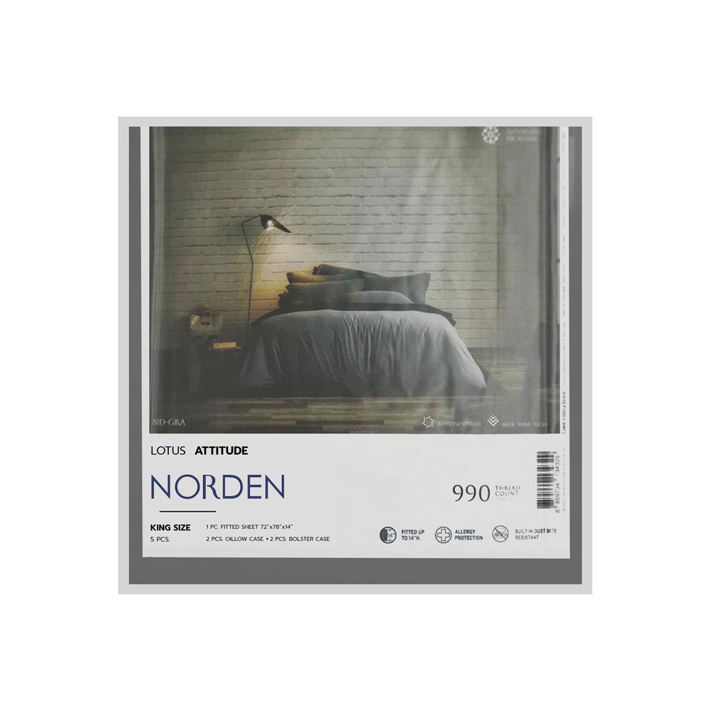ชุดผ้าปูที่นอน 6 ฟุต 5 ชิ้น LOTUS NORDEN ND-GRA