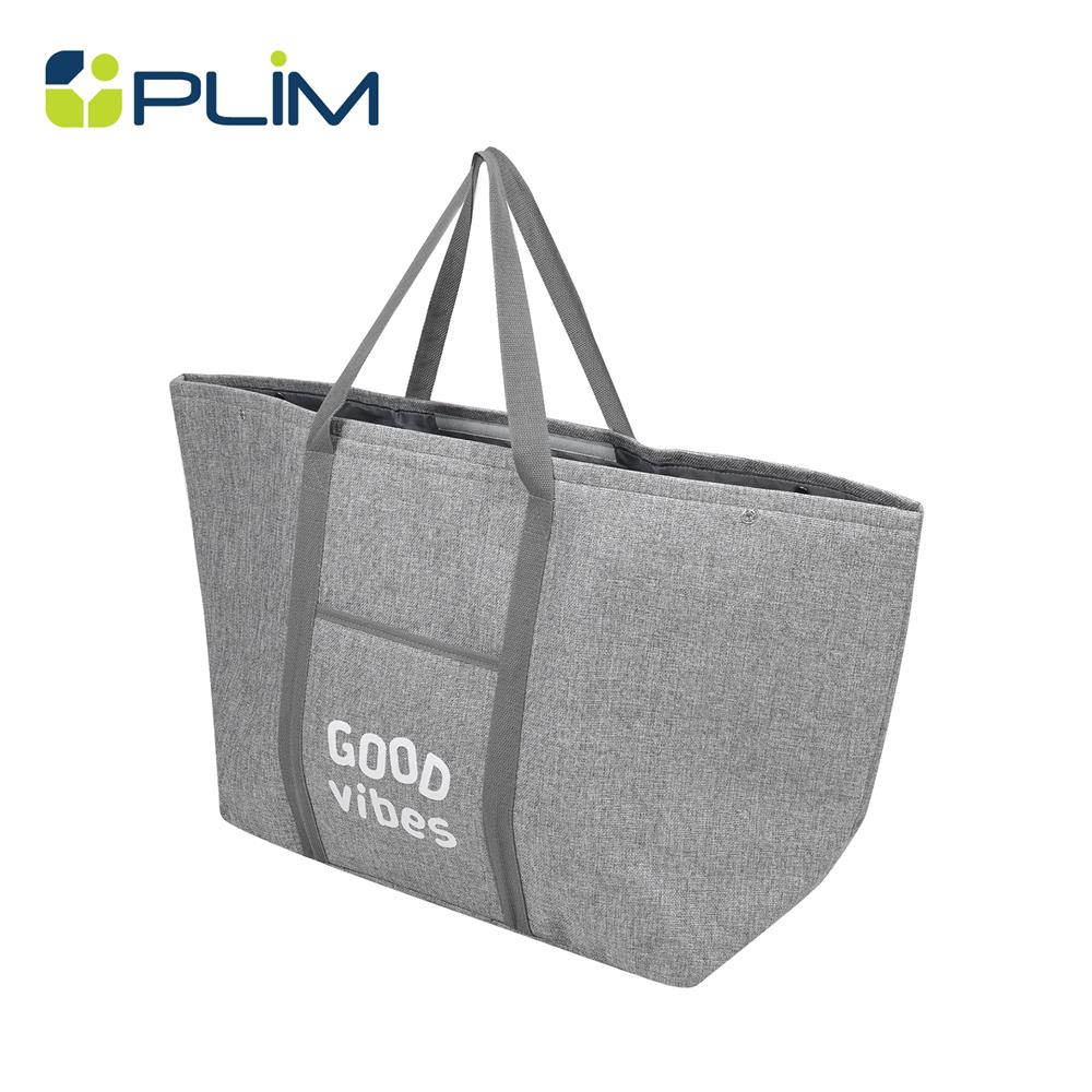 ถังผ้าเหลี่ยมหูหิ้ว PLIM GOOD VIBES สีเทา_1