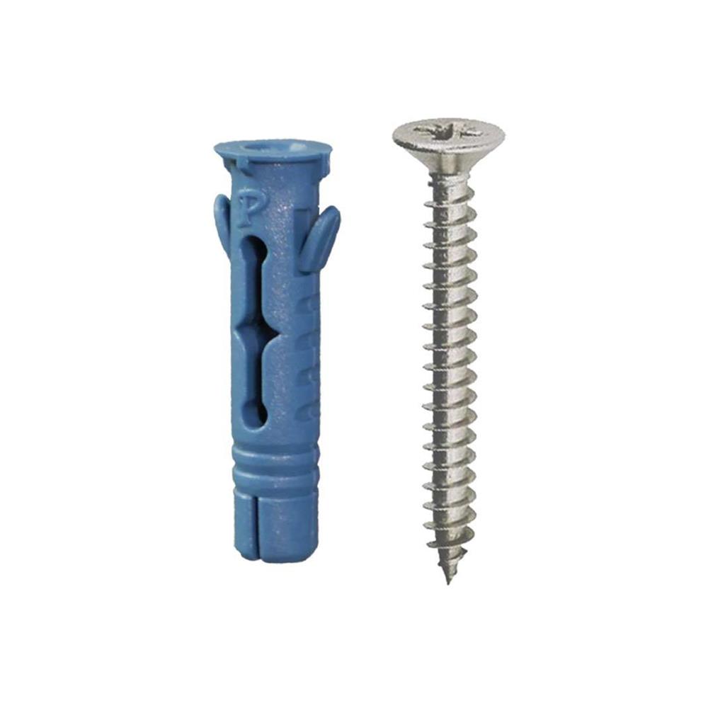 พุกอิฐมวลเบาพร้อมสกรู DEXZON เบอร์ 8 แพ็ก 25 ชิ้น สีน้ำเงิน