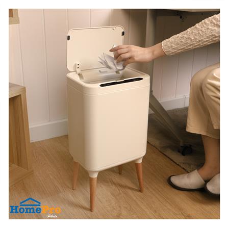 ถังขยะอัจฉริยะพร้อมขาไม้ ACCO 13 ลิตร สีครีม_4