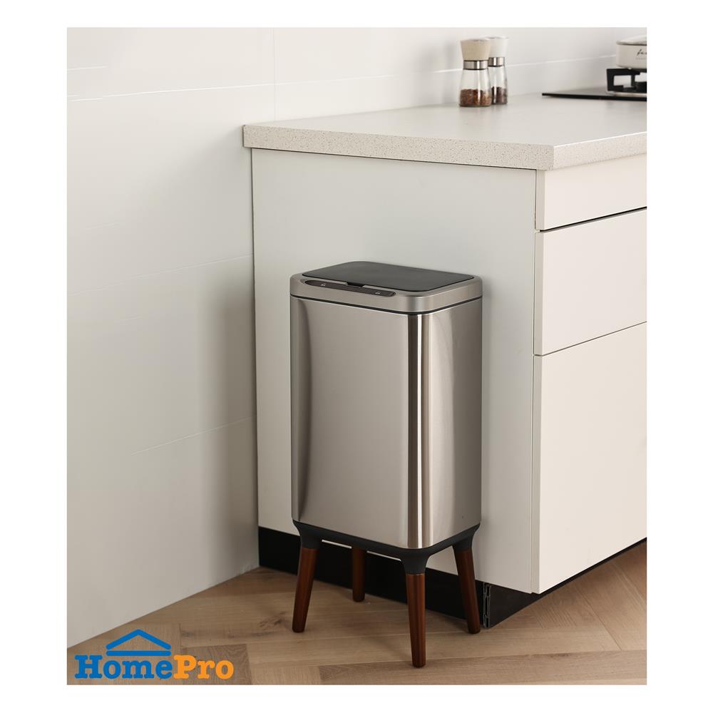 ถังขยะอัจฉริยะพร้อมขาไม้ ACCO 13 ลิตร สีเงิน