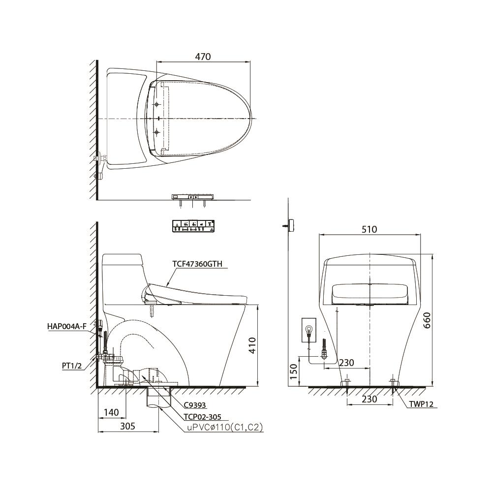 สุขภัณฑ์ 1 ชิ้น พร้อมฝารองนั่งอัตโนมัติ TOTO CW923SW6 4.8 ลิตร สีขาว