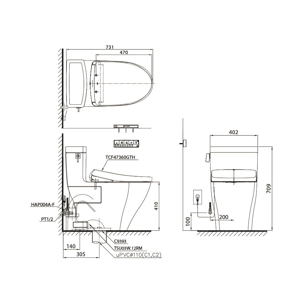 สุขภัณฑ์ 1 ชิ้น พร้อมฝารองนั่งอัตโนมัติ TOTO CW624SW6 4.8 ลิตร สีขาว